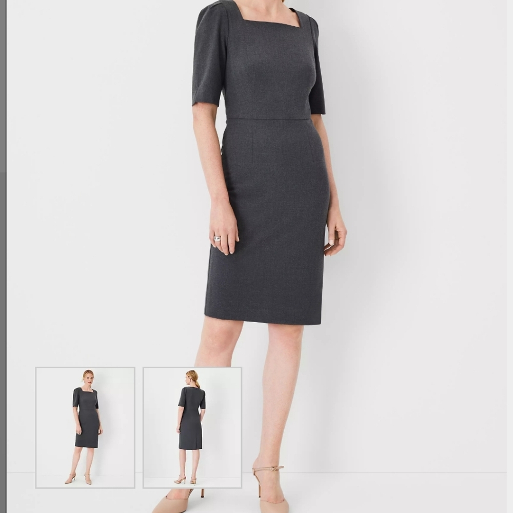 Ann Taylor Size 4 Petite Charcoal Short Sleeve Dress
